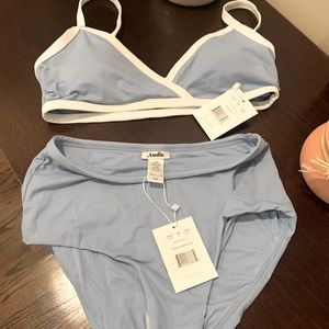 Andie swim bikini, new with all tags, 2 piece, light blue, S top, XS bottom